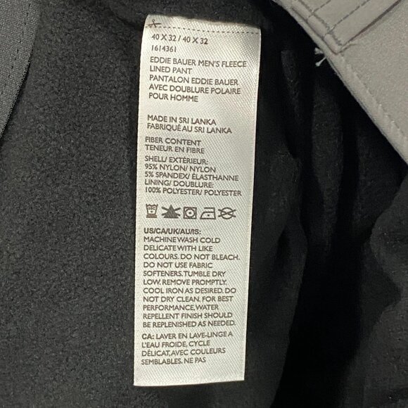 Eddie Bauer Fleece Lined Tech Pants Mens 40 x 32 Gray Water Repellent Insulated - Picture 13 of 13